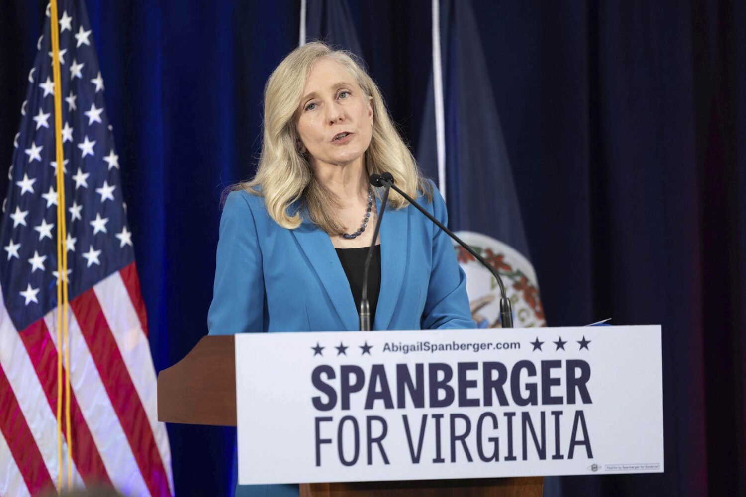 Democratic gubernatorial candidate Abigail Spanberger addresses a crowd at a rally at her alma mate...