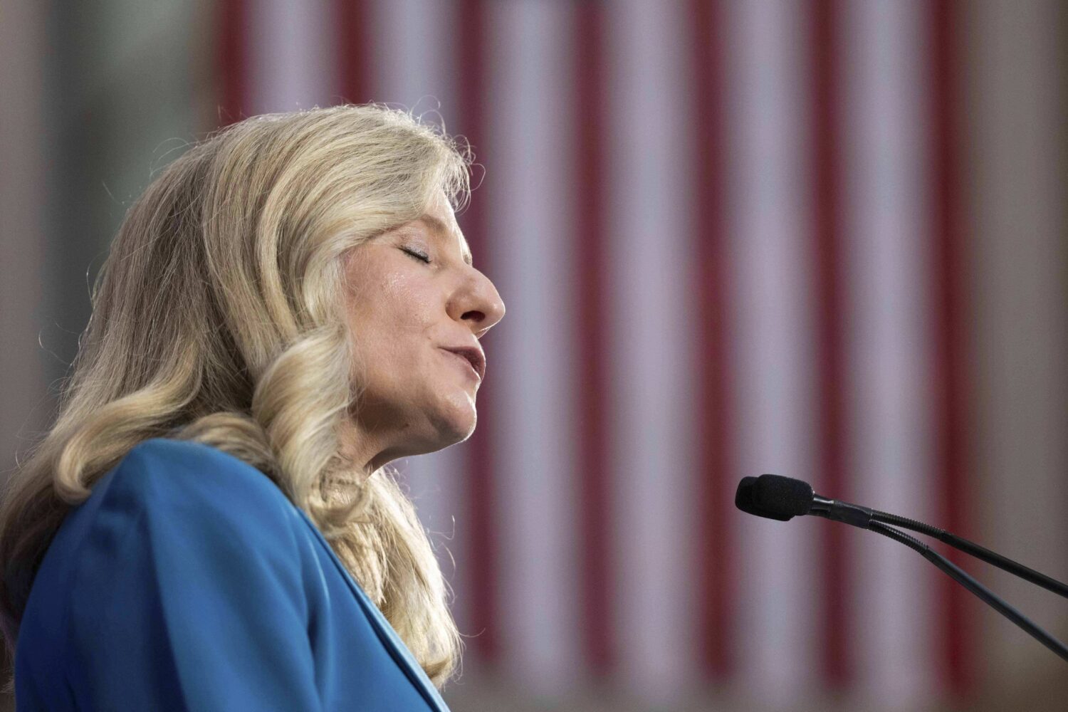 Democratic gubernatorial candidate Abigail Spanberger addresses a crowd at a rally at her alma mate...