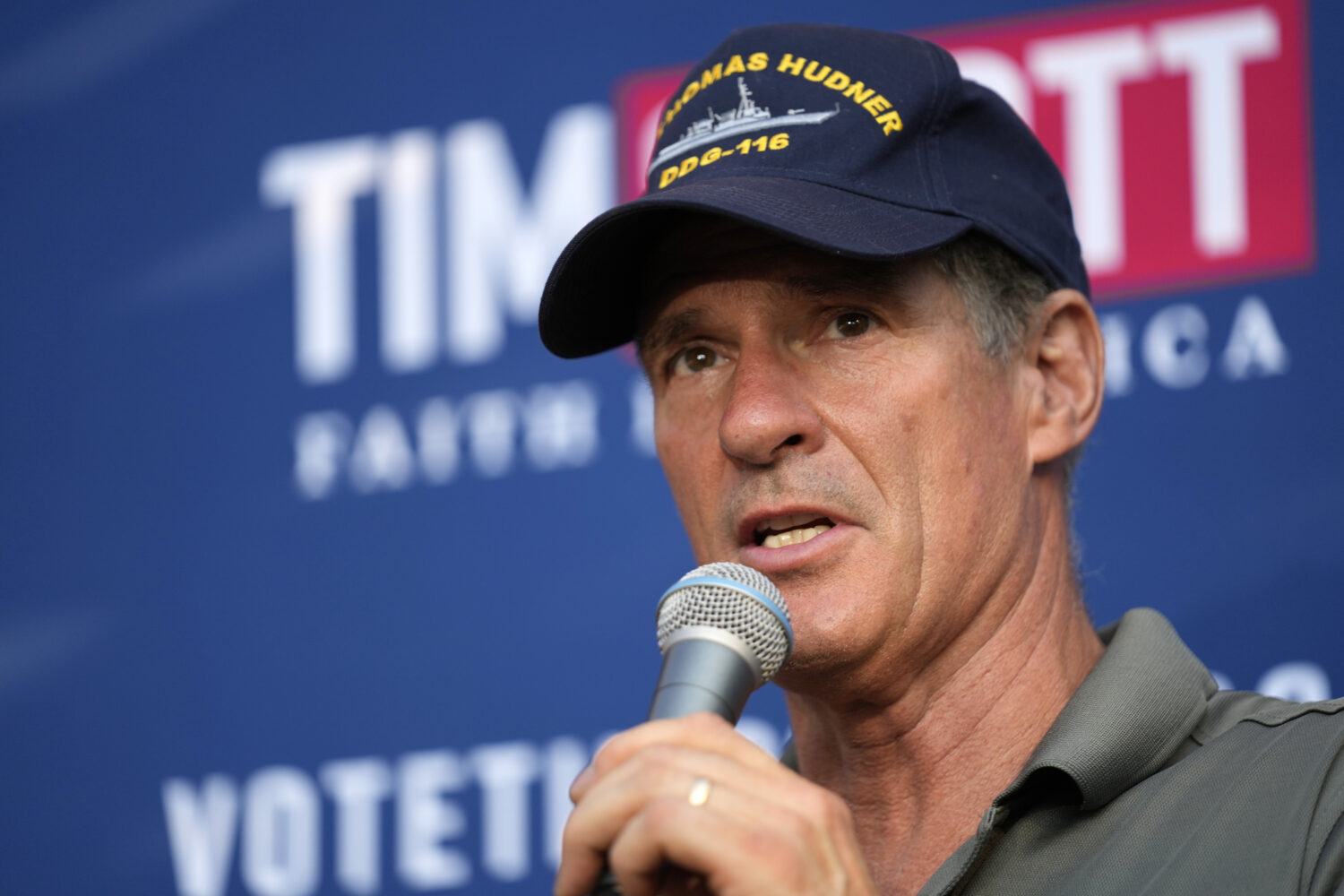 FILE - Former Sen. Scott Brown of Massachusetts hosts a campaign event, Sept. 7, 2023, in Rye, N.H....