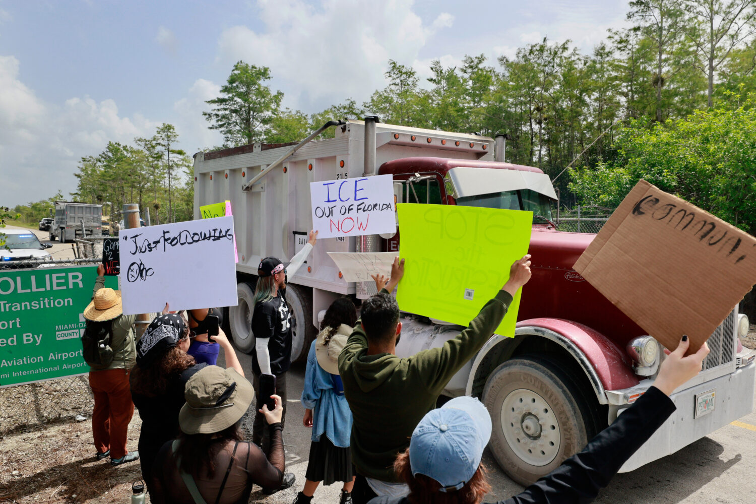 Environmental advocates and protesters at the Dade-Collier Training and Transition Airport on Tamia...