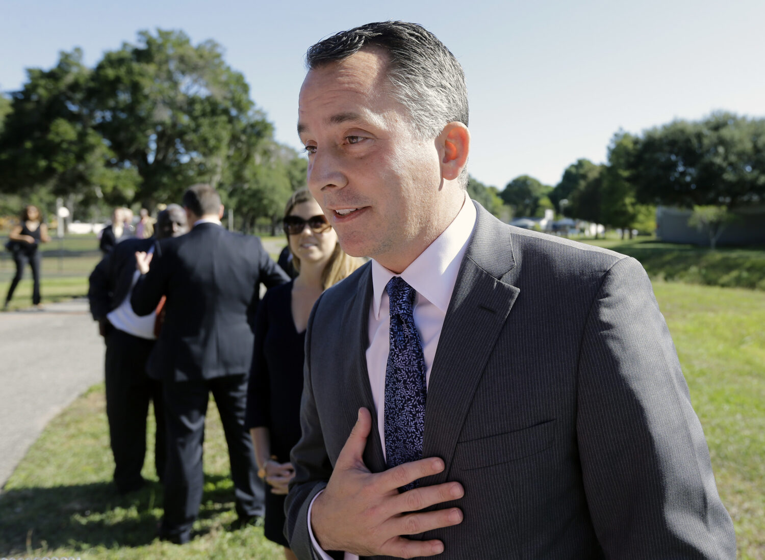 FILE - In this Oct. 20, 2015 photo, then-U.S. Rep. David Jolly speaks to media after showing up at ...