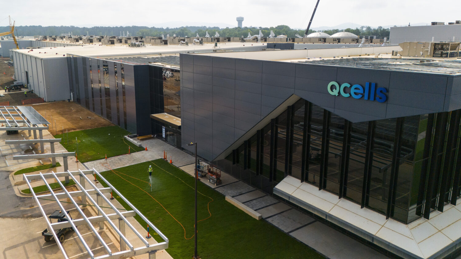 The Qcells solar panel plant is seen Friday, June 27, 2025, near Cartersville, Ga. (AP Photo/Mike S...