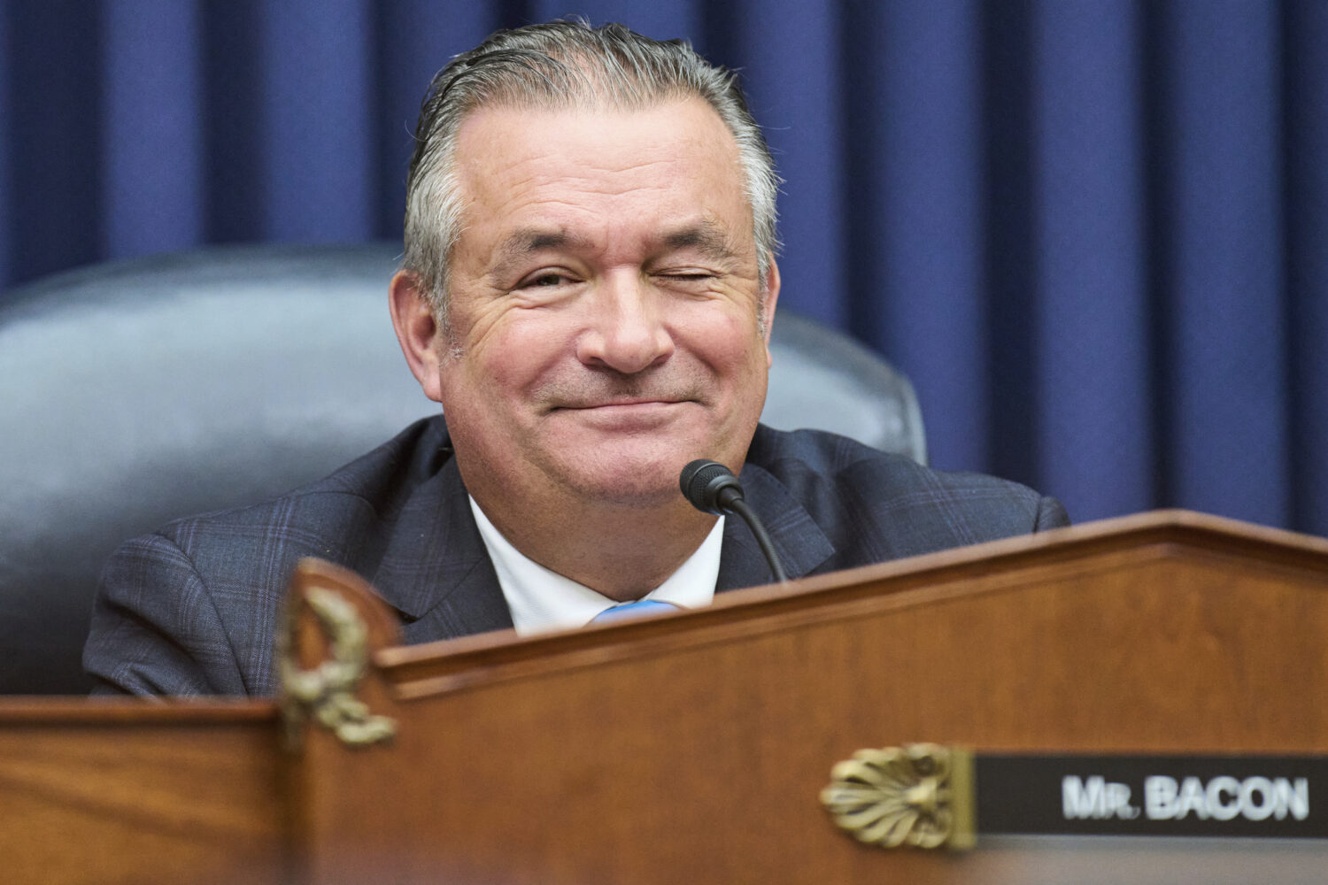 Rep. Don Bacon, R-Neb., winks during a House Committee on Armed Services Chair hearing on the Depar...