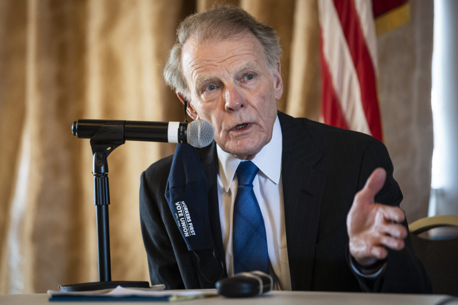 FILE - Illinois' former Speaker of the House Michael Madigan speaks during a committee hearing Thur...
