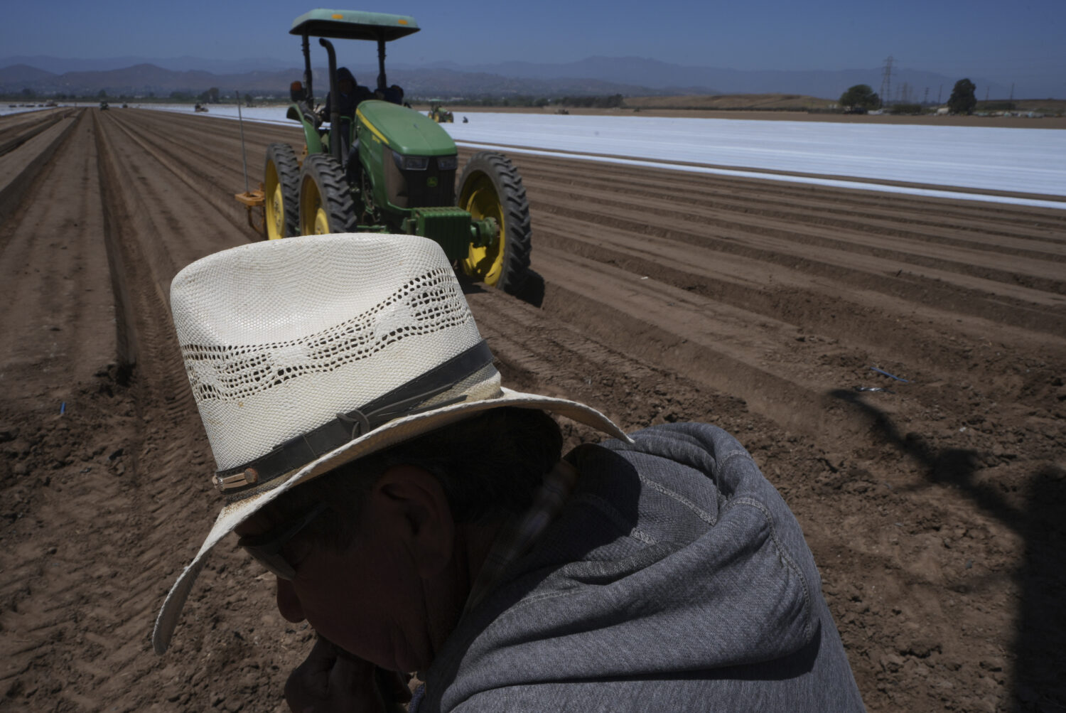 Farm workers plow the land for a strawberry field in Oxnard, Calif., on Wednesday, June 18, 2025. (...