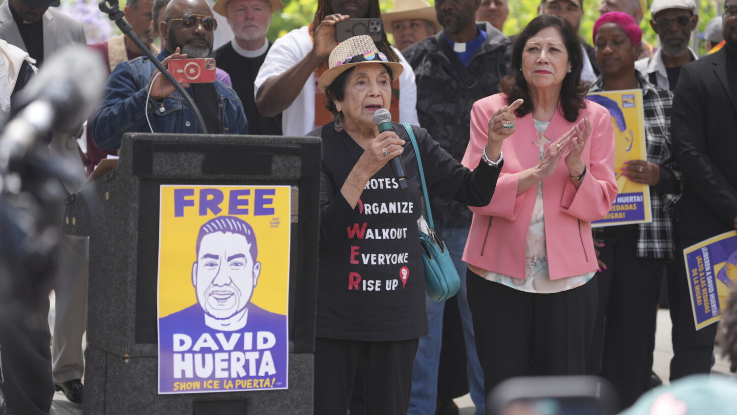 Civil Rights legend Dolores Huerta, 95, speaks in favor of labor union David Huerta speaks at a pro...