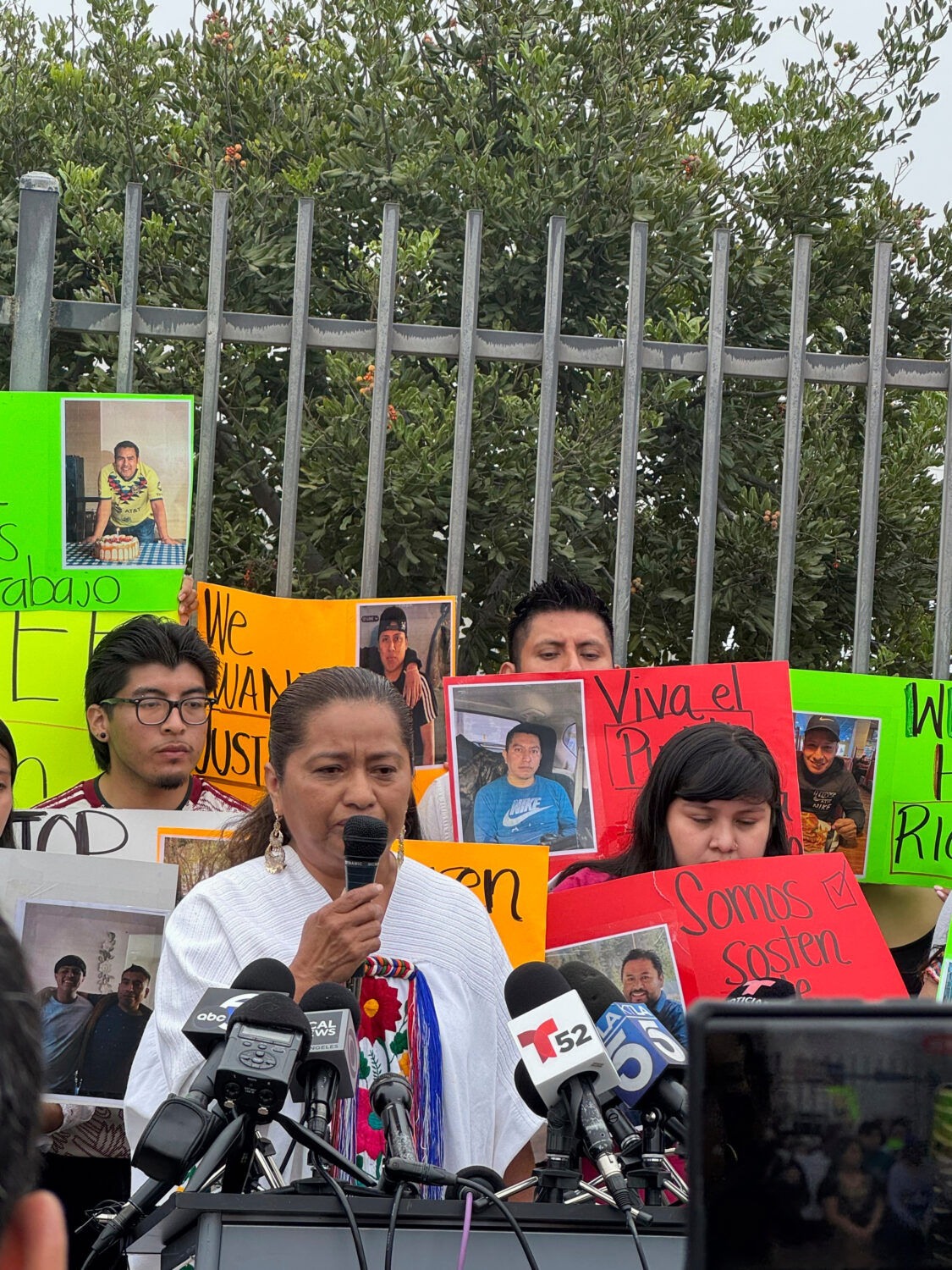 Perla Rios, an Indigenous community leader, at a press conference Monday, June 9, 2025, urged the r...