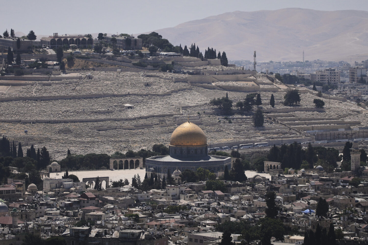 A view of Jerusalem's Old City, with the Dome of the Rock shrine in the Al-Aqsa Mosque compound, cl...