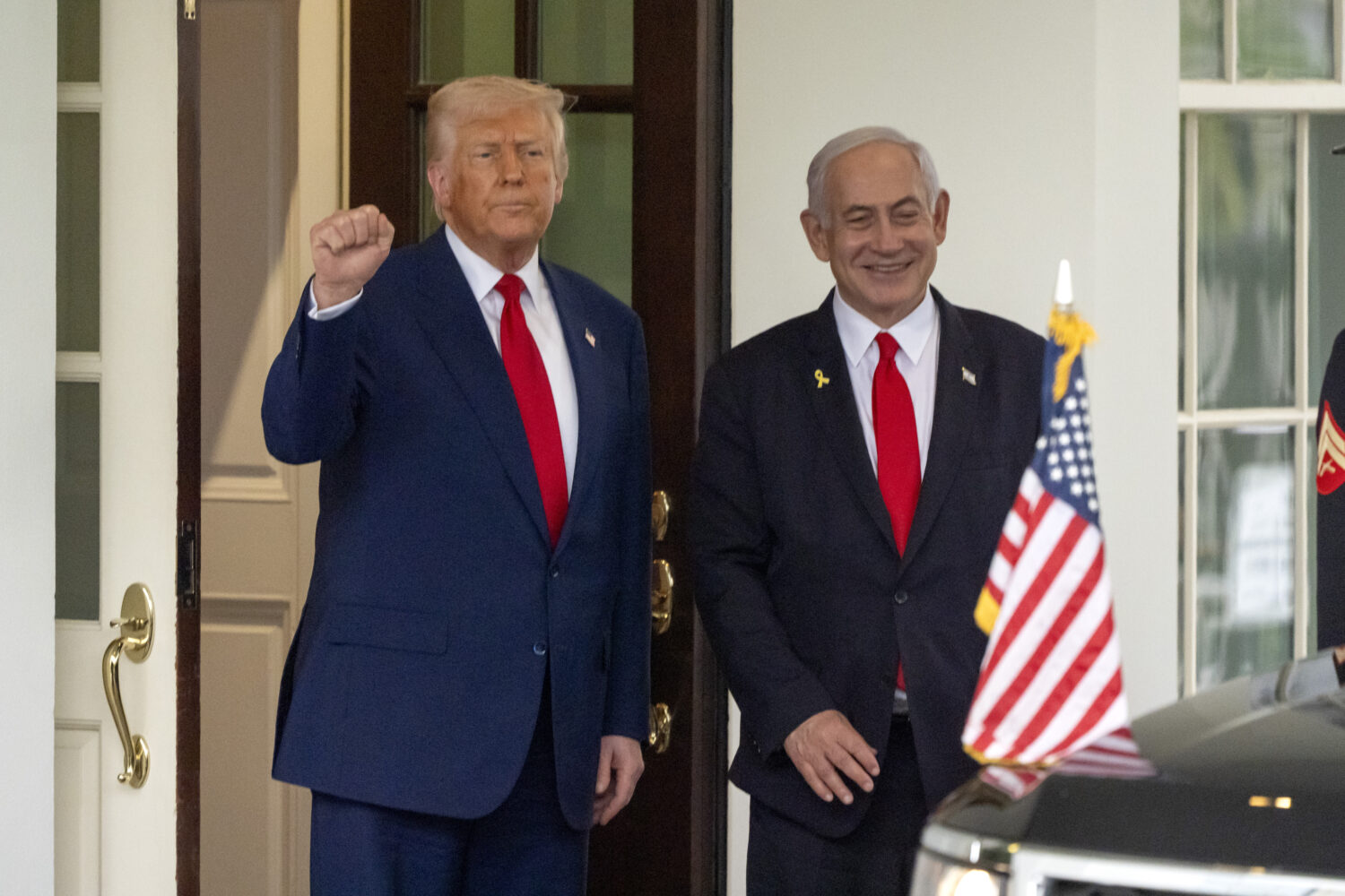 FILE - President Donald Trump, left, stands with Israel's Prime Minister Benjamin Netanyahu at the ...