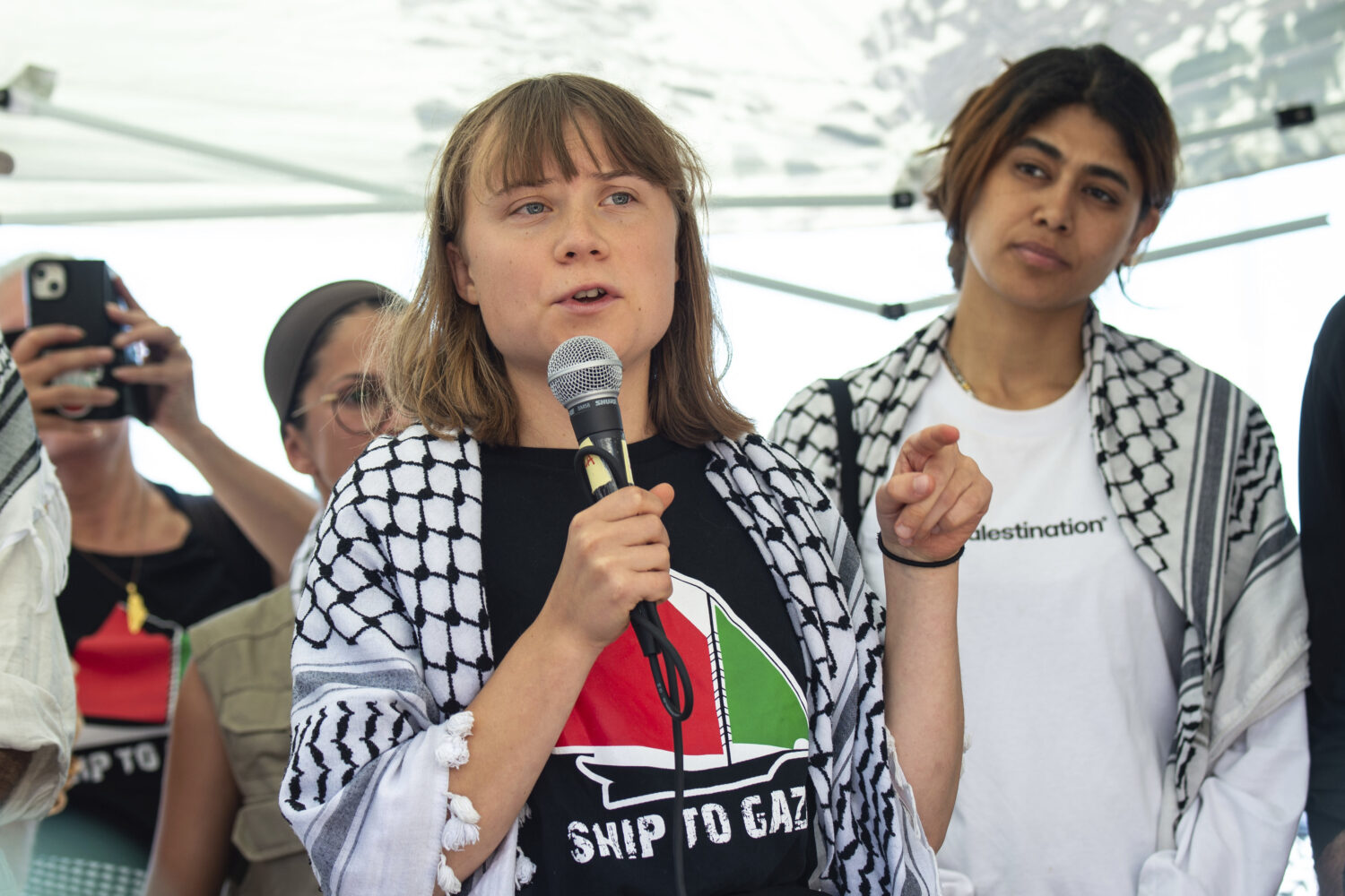 Climate activist Greta Thunberg with other activists from a human rights organization meets with jo...