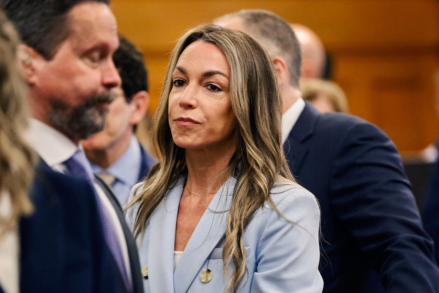 Karen Read watches jurors enter the courtroom to resume deliberations during her trial at Norfolk S...