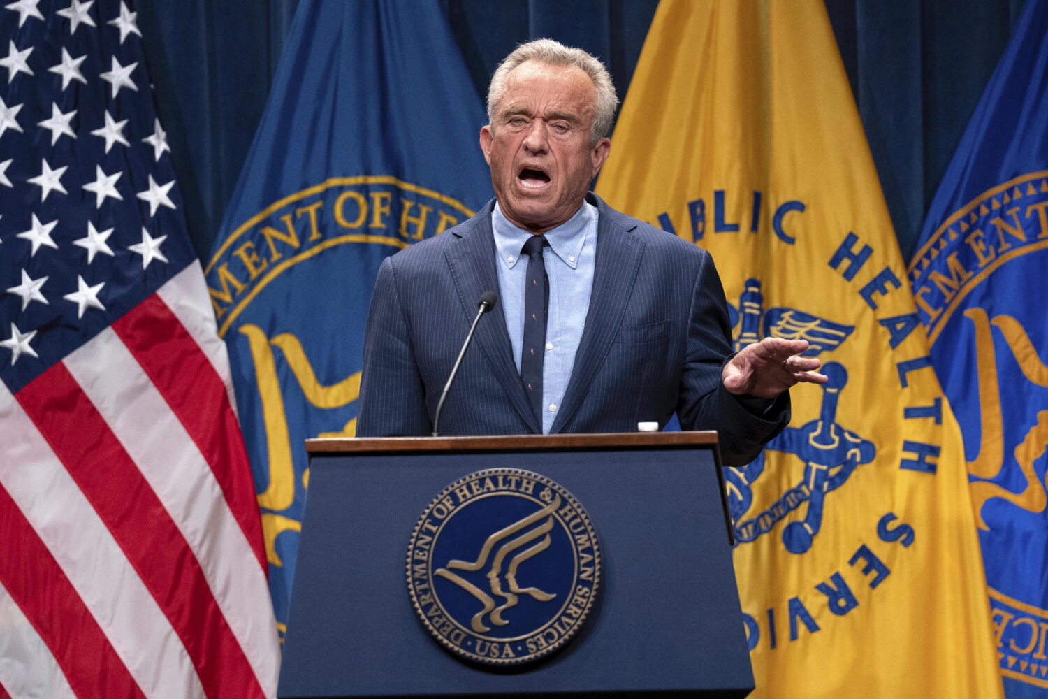 FILE - Health and Human Services Secretary Robert F. Kennedy Jr. speaks during a news conference on...