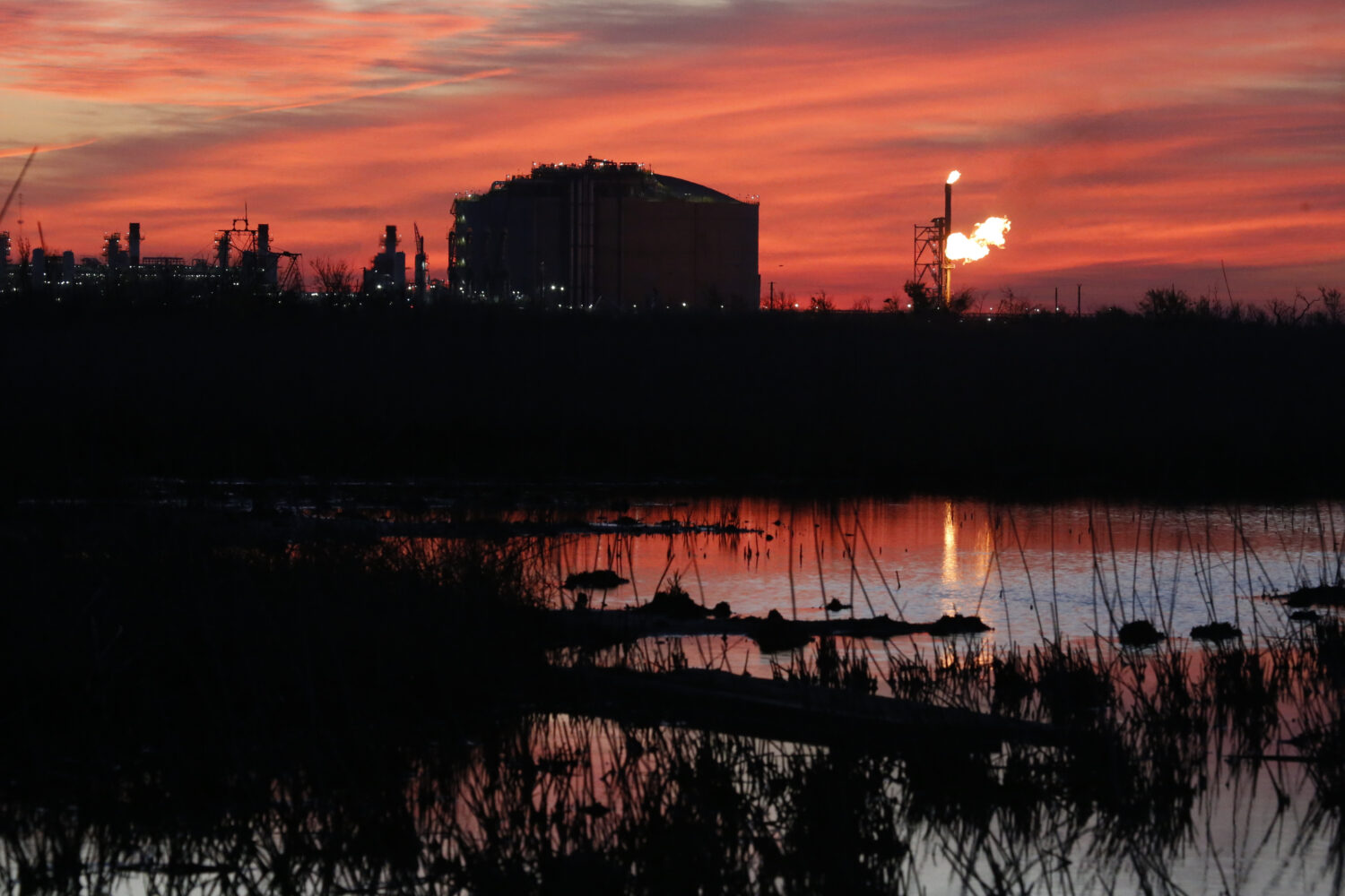 FILE - A flare burns at Venture Global LNG in Cameron, La., April 21, 2022. (AP Photo/Martha Irvine...