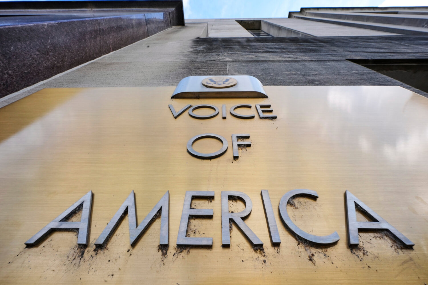 FILE - The Voice of America building is pictured in Washington, May 5, 2025. (AP Photo/Gene J. Pusk...
