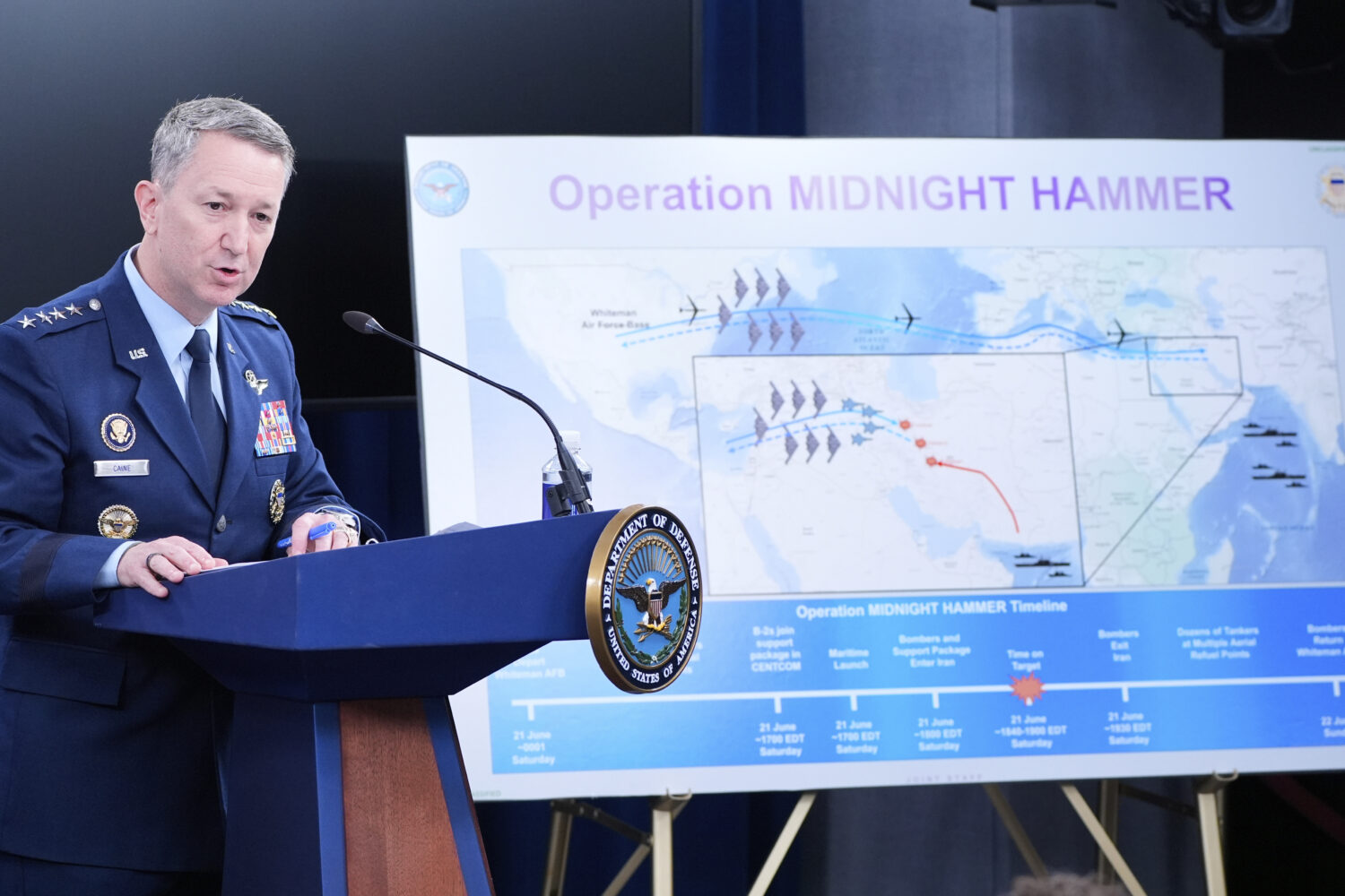 Joint Chiefs Chairman Gen. Dan Caine speaks during a news conference at the Pentagon in Washington,...