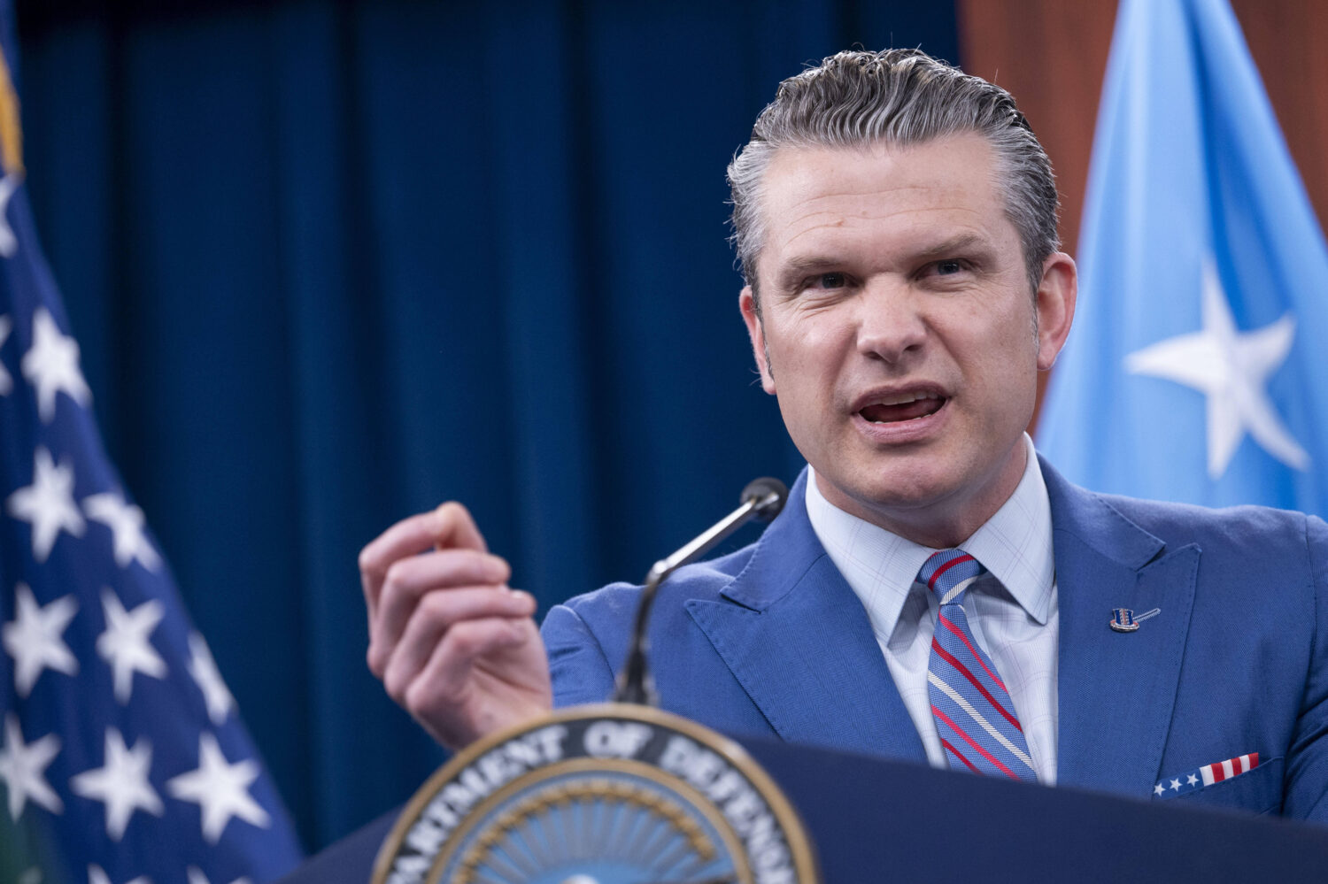 Defense Secretary Pete Hegseth speaks during a news conference at the Pentagon, Thursday, June 26, ...