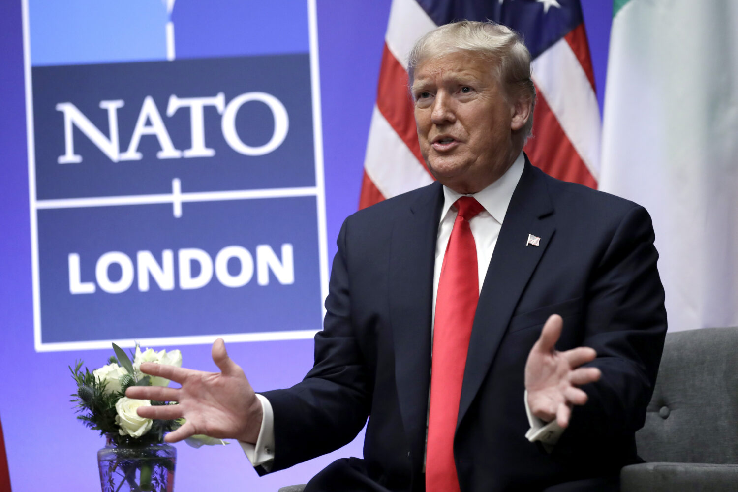 FILE - President Donald Trump speaks during the NATO summit, Dec. 4, 2019, in Watford, England. (AP...