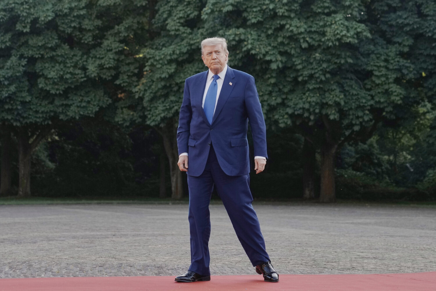 President Donald Trump arrives for a formal dinner at the Paleis Huis ten Bosch ahead of the NATO s...