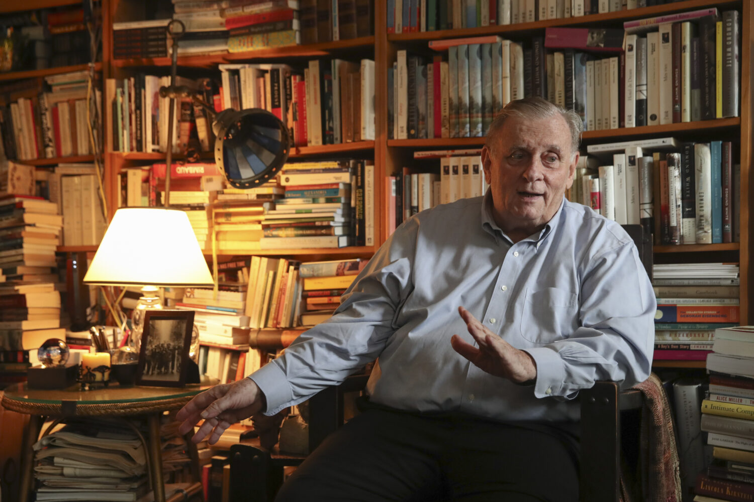 FILE - Author Edmund White appears at his home in New York, Tuesday, Aug. 27, 2019. (AP Photo/Mary ...