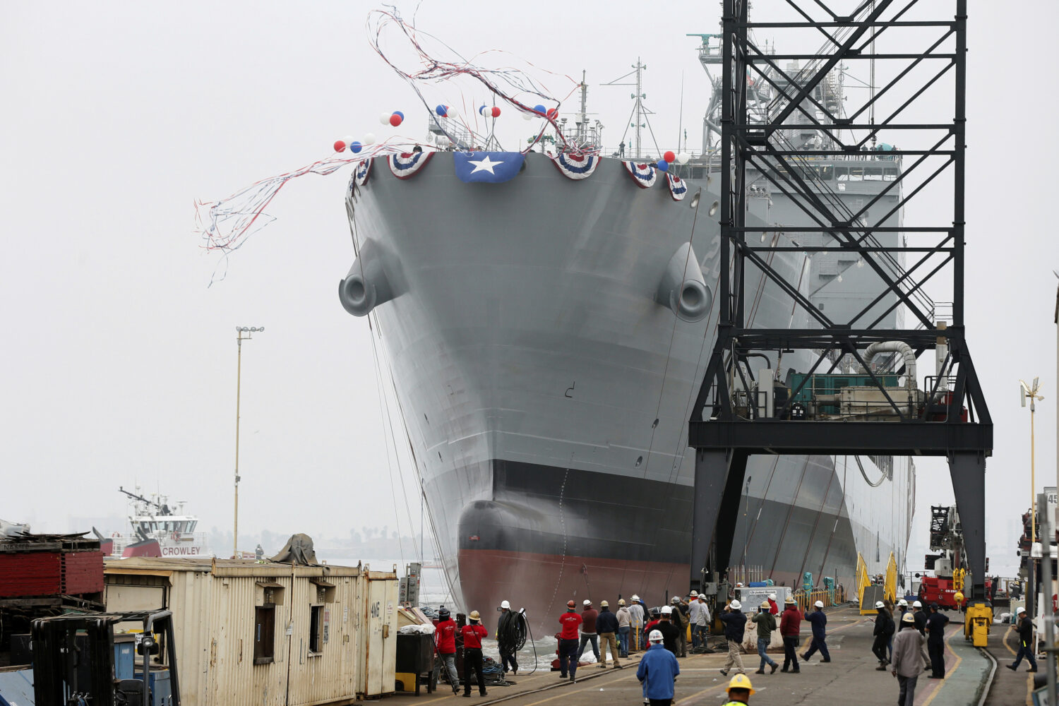 FILE - The U.S. Navy launches the USNS Harvey Milk, a fleet replenishment oiler ship named after th...