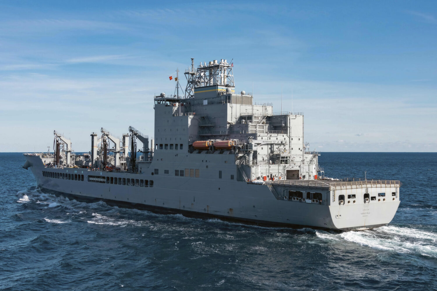 In this image provided by the U.S. Navy, the John Lewis-class replenishment oiler USNS Harvey Milk ...