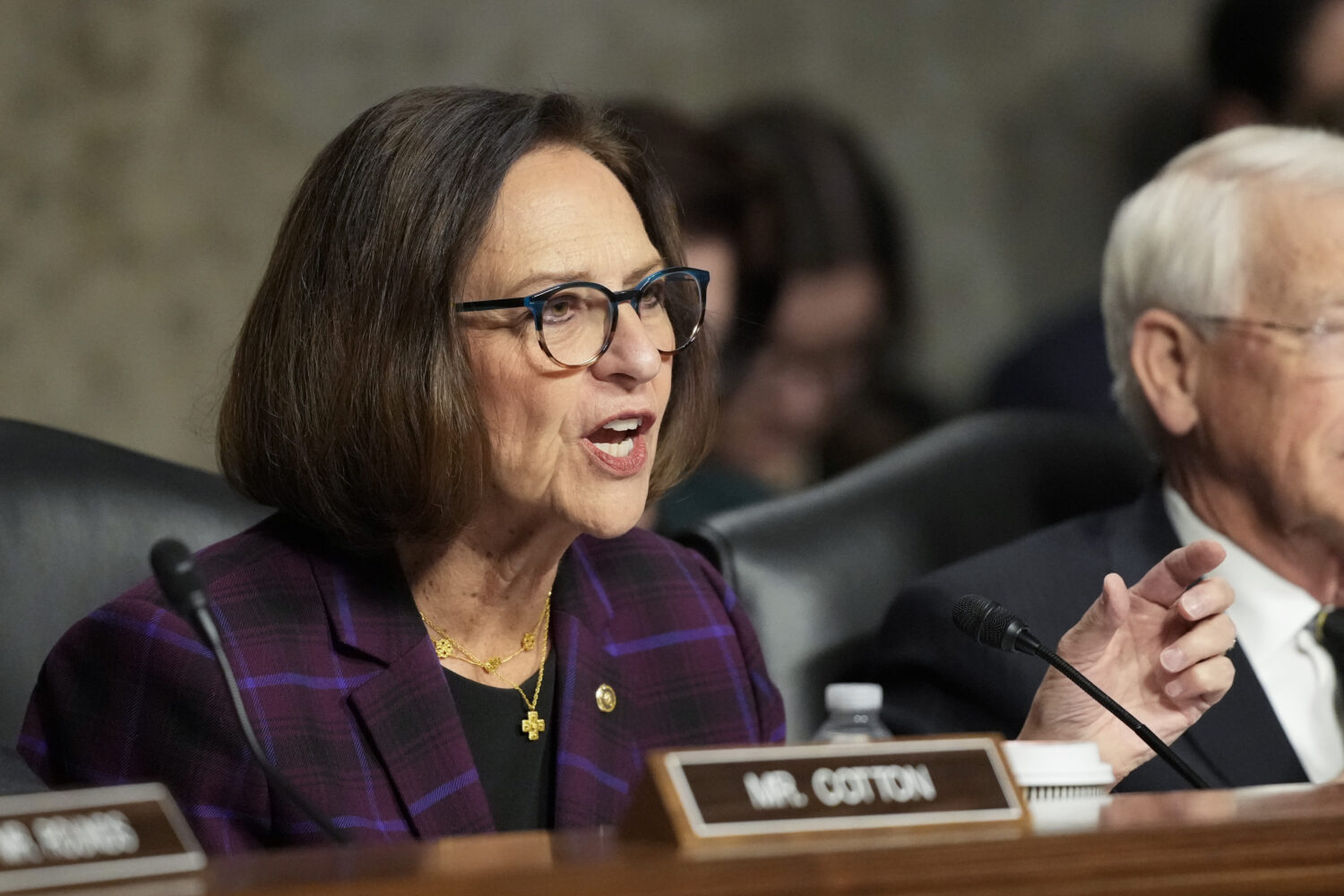 FILE - Sen. Deb Fischer, R-Neb., speaks during the Senate Armed Services Committee confirmation hea...