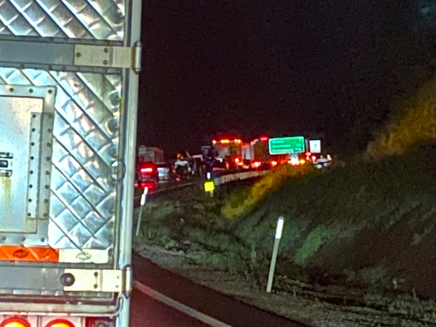 In this image provided by Nicky Walters, traffic is shown at a standstill Friday, June 27, 2025, al...