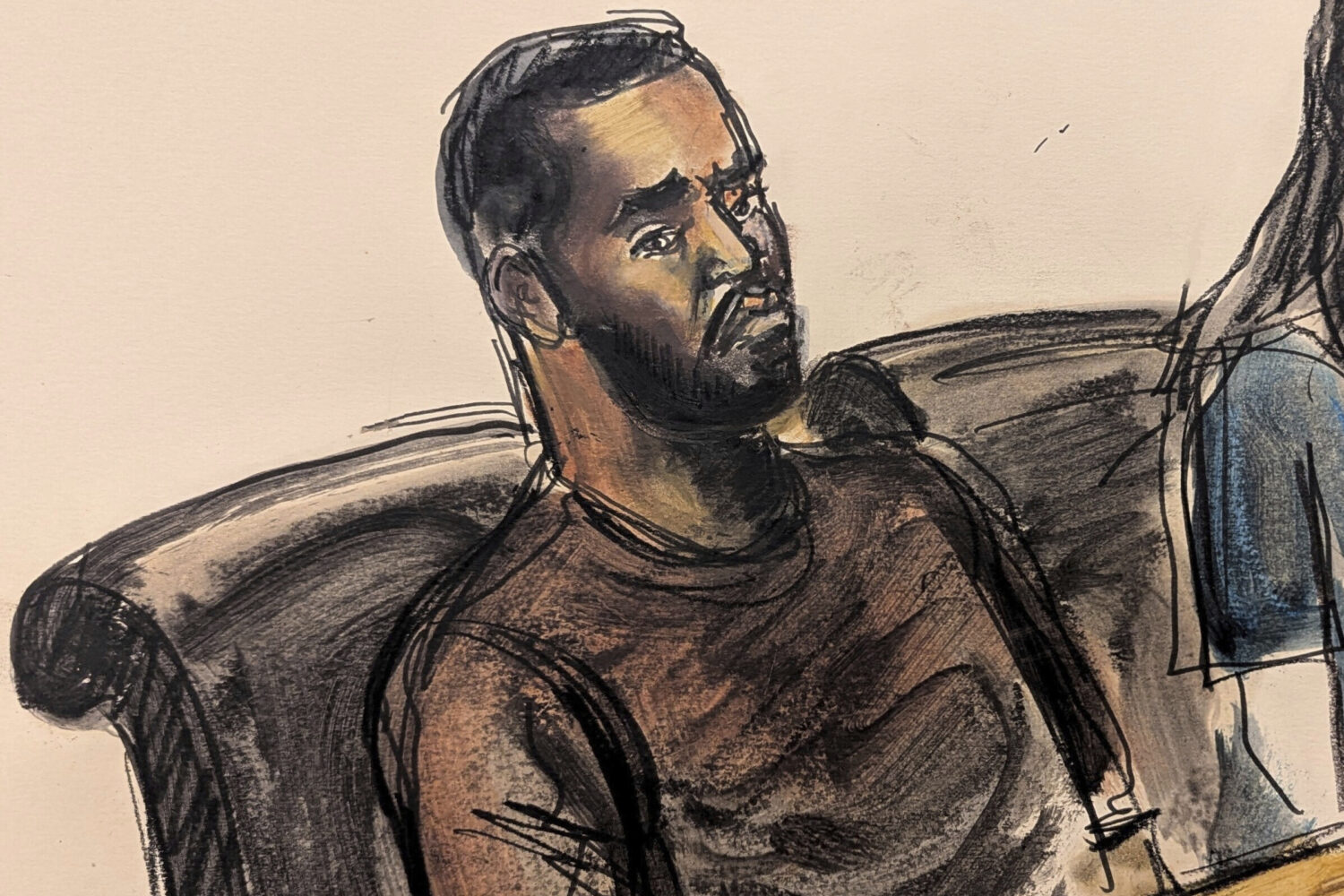 FILE - This courtroom sketch depicts Sean "Diddy" Combs sitting at the defense table during his bai...