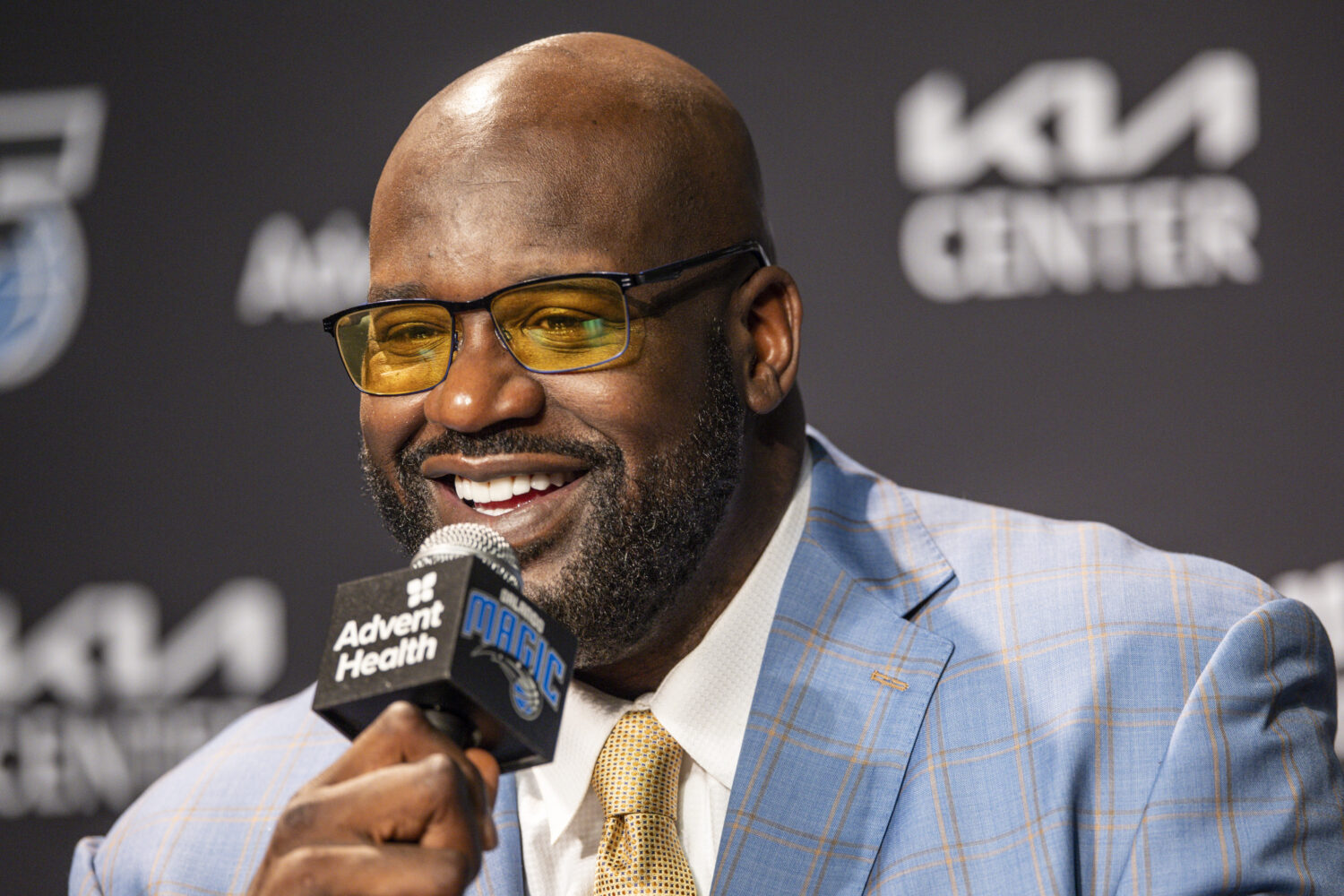FILE - Shaquille O'Neal speaks during a press conference on Feb. 13, 2024, in Orlando, Fla. (AP Pho...