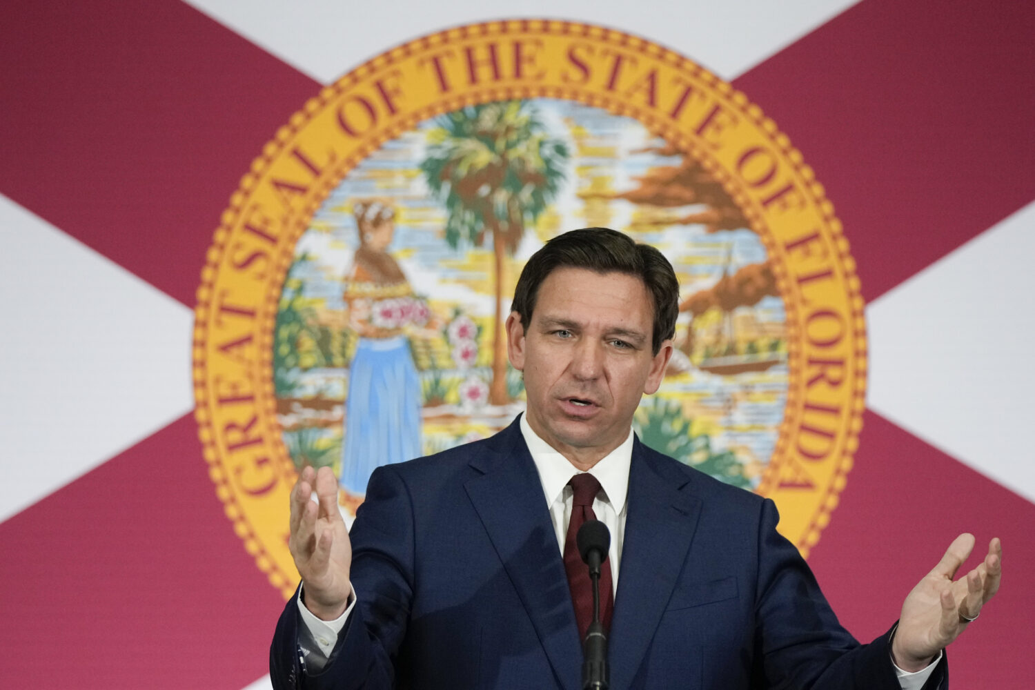 FILE - Florida Gov. Ron DeSantis speaks during a news conference in Miami, Tuesday, May 9, 2023. (A...