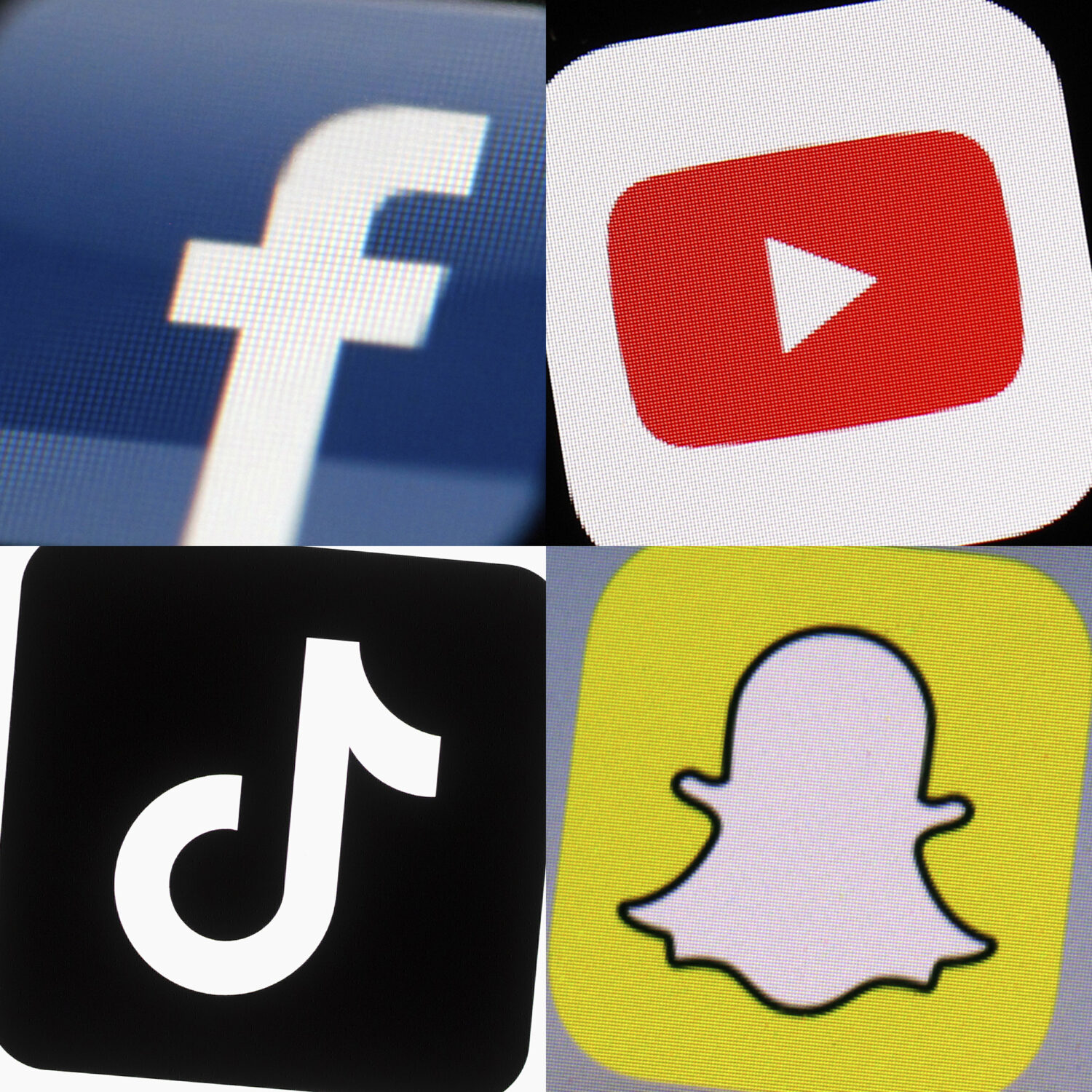FILE - This combination of photos from 2017 to 2022 shows the logos of Facebook, YouTube, TikTok an...