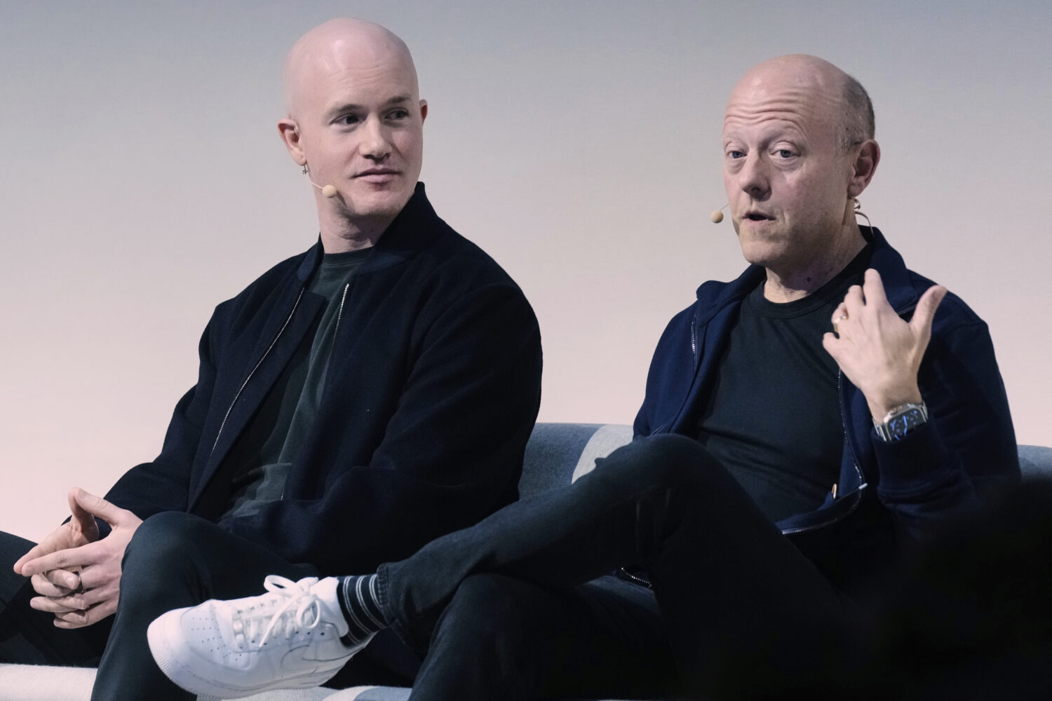 Brian Armstrong, left, Co-founder and CEO of Coinbase, and Jeremy Allaire, Co-Founder, Chairman and...