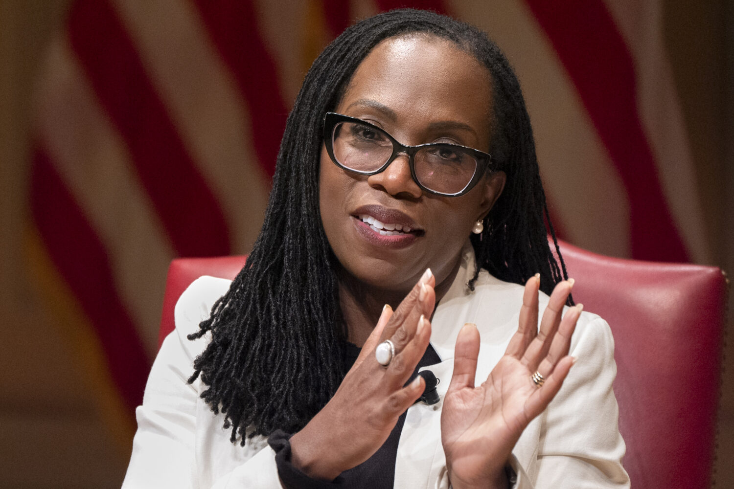 File - Supreme Court Justice Ketanji Brown Jackson speaks to the 2025 Supreme Court Fellows Program...