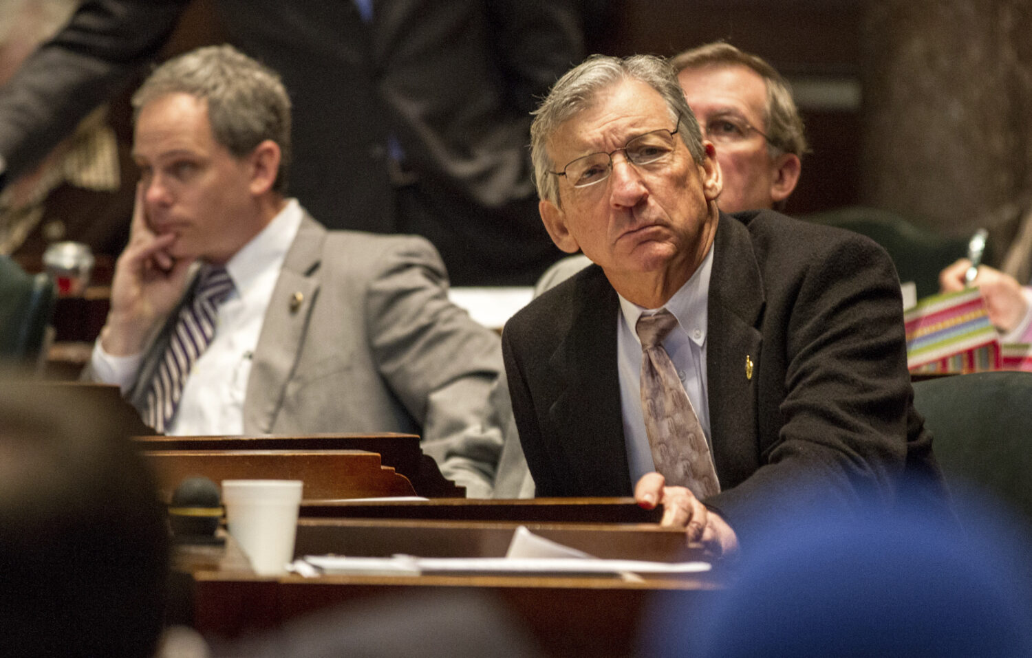 FILE - Republican Sen. Frank Niceley of Strawberry Plains, right, listens to proceedings on the Sen...