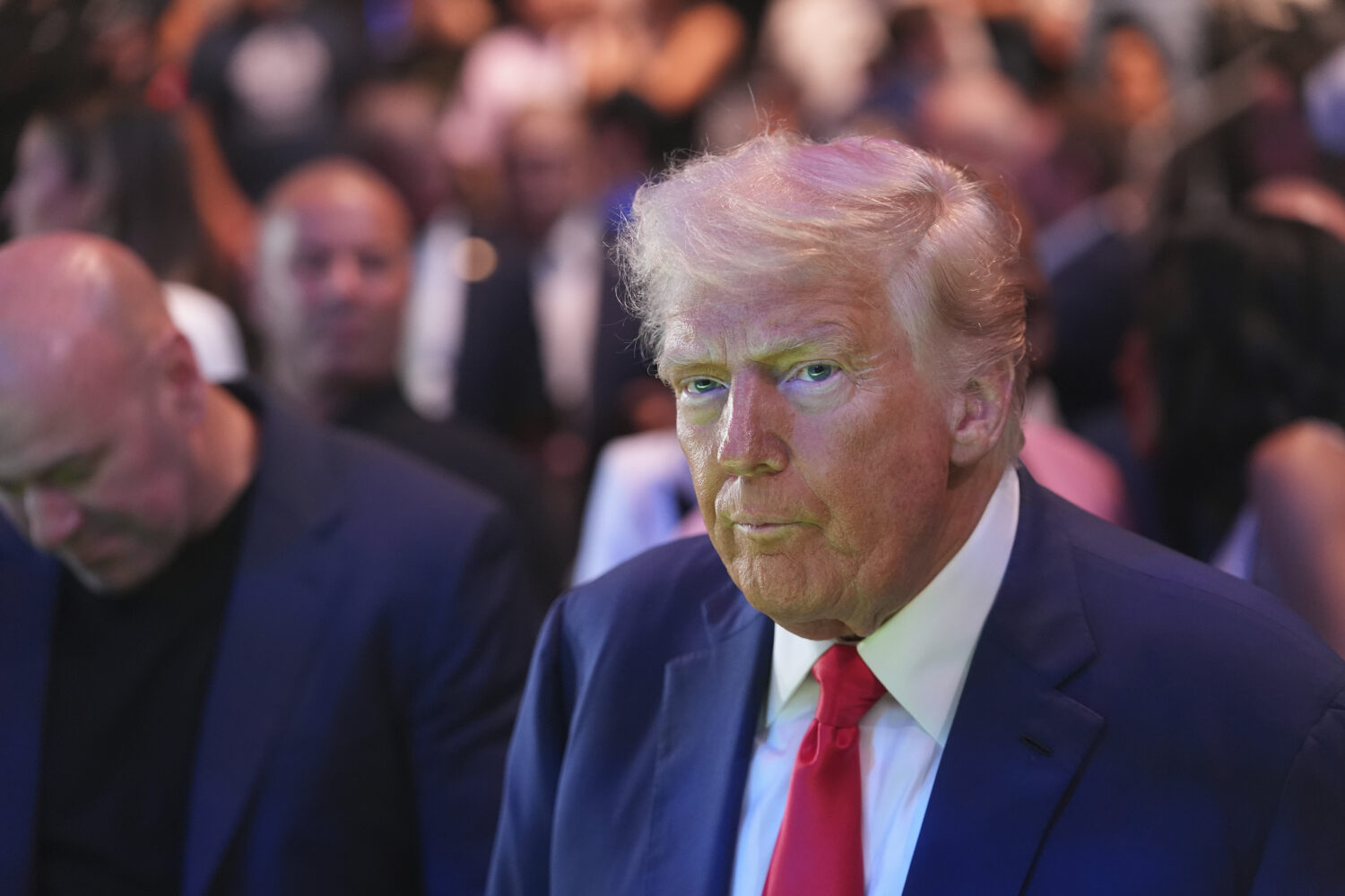 President Donald Trump attends the UFC-316 mixed martial arts event, at the Prudential Center, Satu...