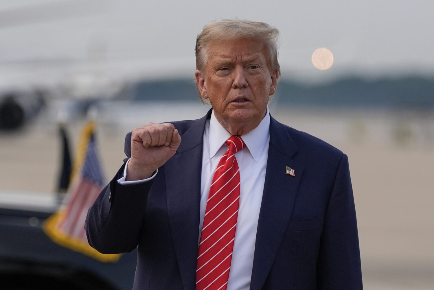 President Donald Trump gestures after arriving on Air Force One, Wednesday, June 25, 2025, at Joint...