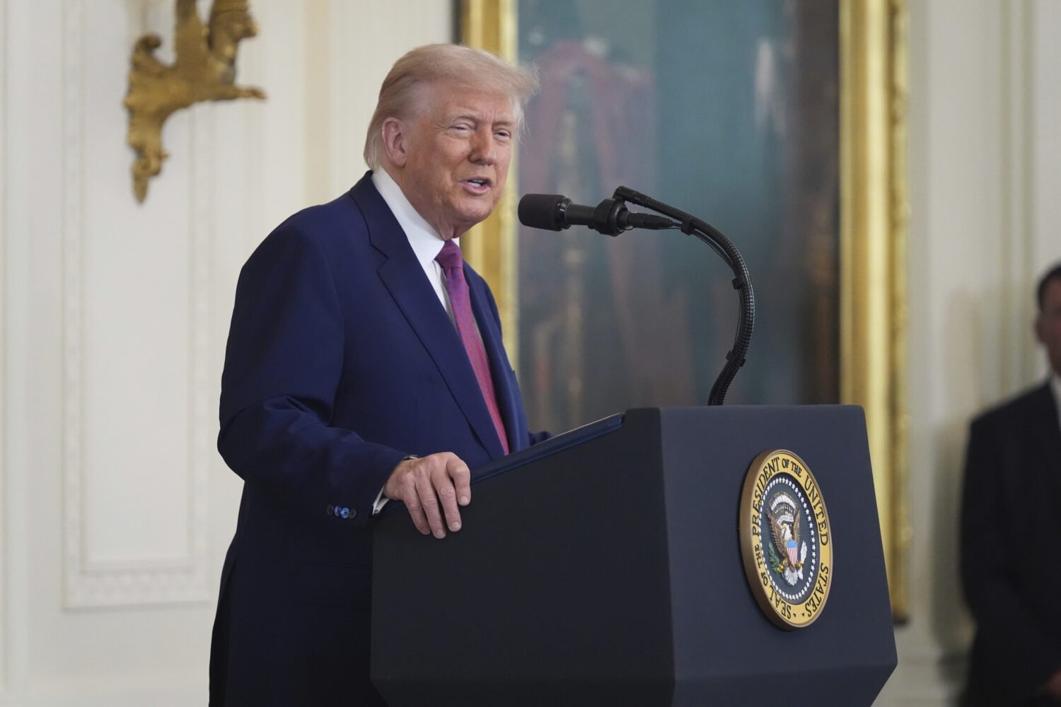 President Donald Trump speaks during an event to sign a bill blocking California's rule banning the...