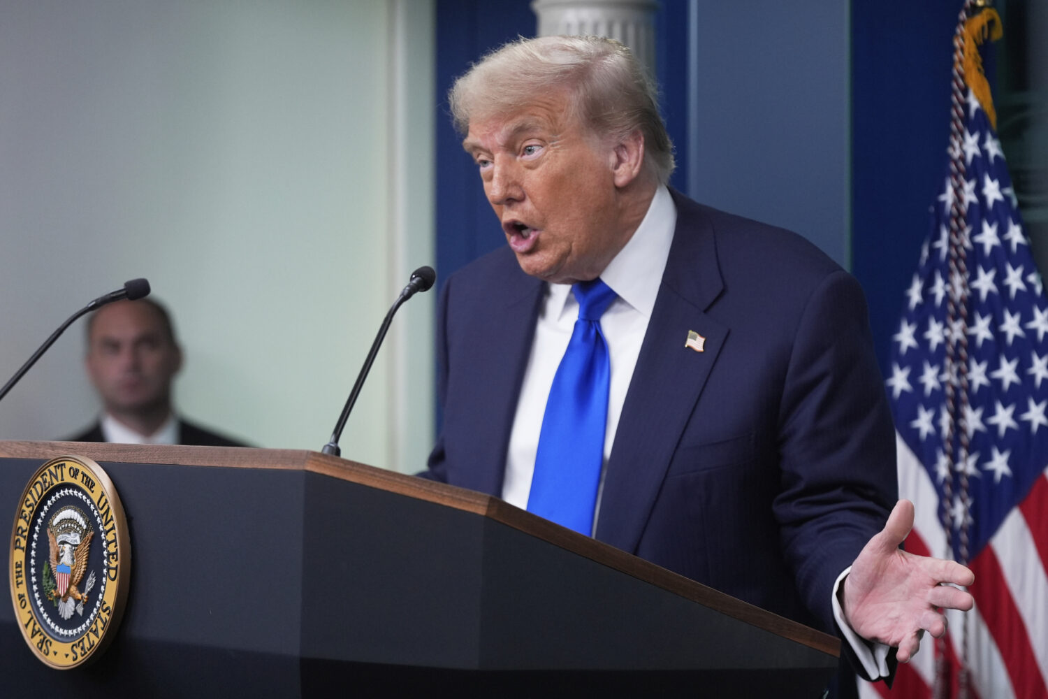 President Donald Trump speaks to the media, Friday, June 27, 2025, in the briefing room of the Whit...