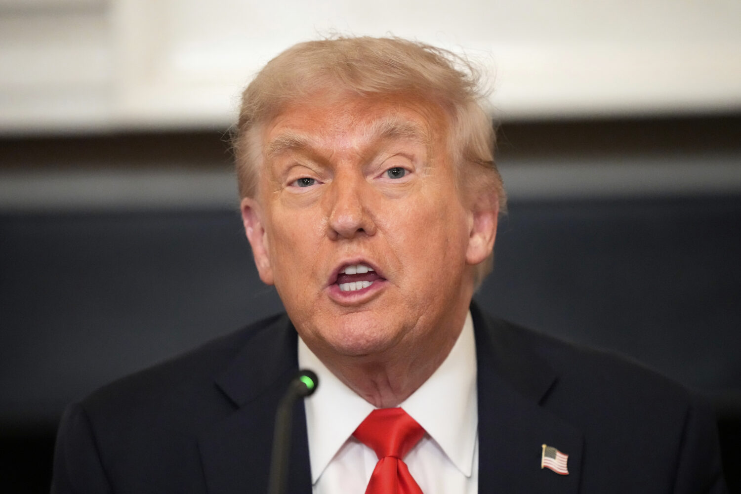 President Donald Trump speaks during a meeting with the Fraternal Order of Police in the State Dinn...