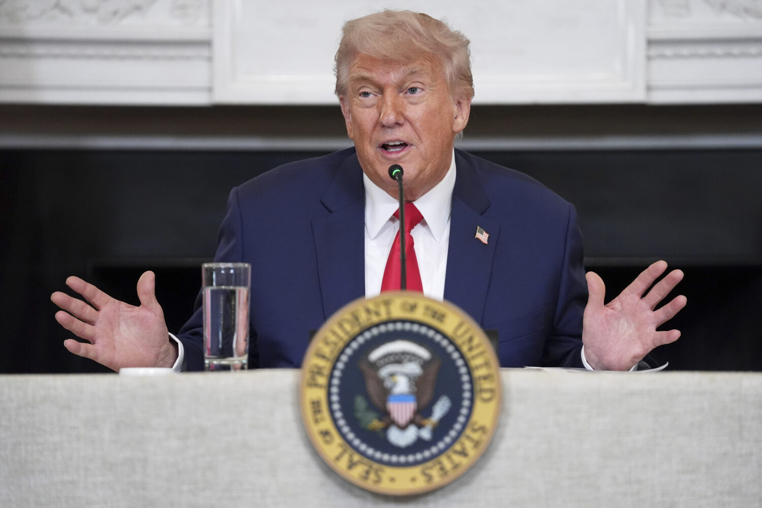 President Donald Trump speaks during an "Invest in America" roundtable with business leaders at the...