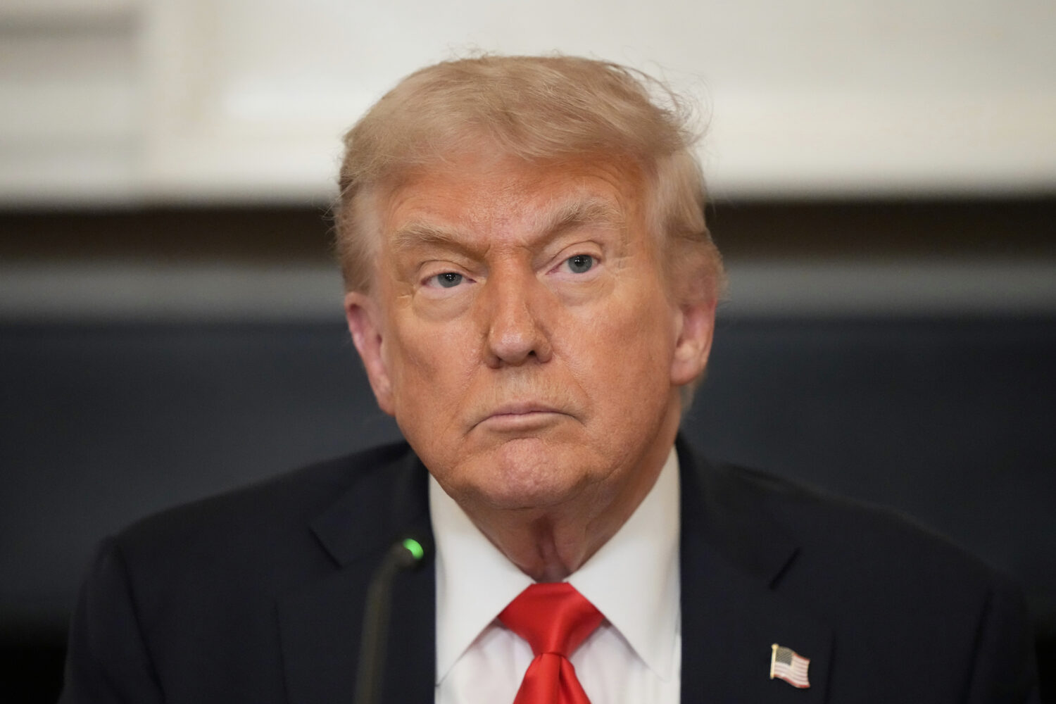 President Donald Trump attends a meeting with the Fraternal Order of Police in the State Dinning Ro...