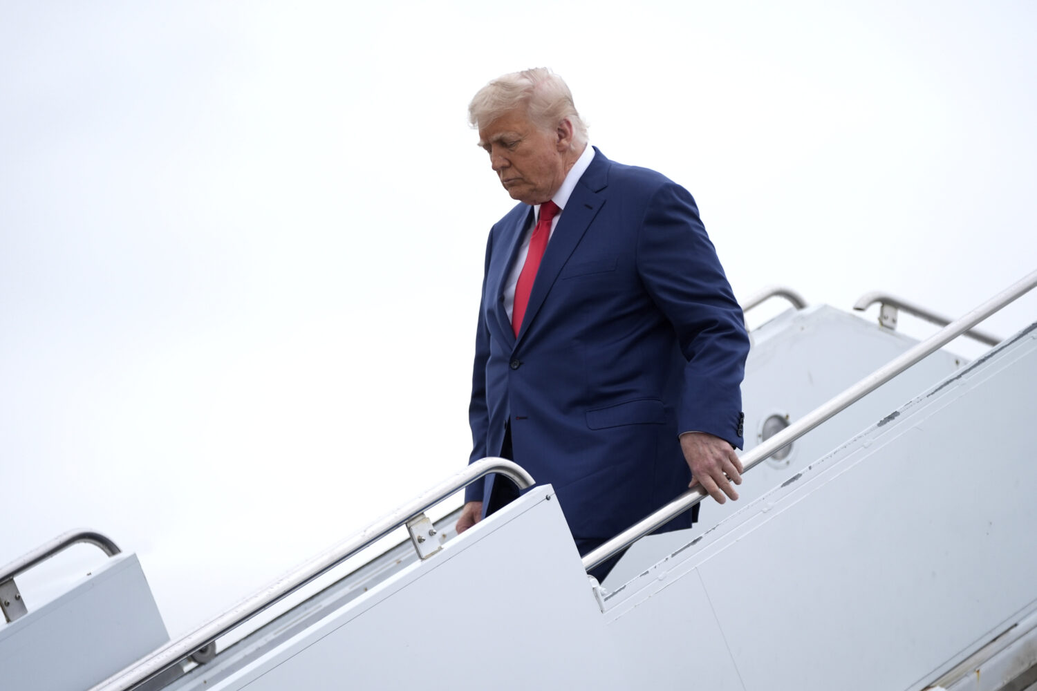 President Donald Trump arrives on Air Force One at Hagerstown Regional Airport, in Hagerstown, Md.,...