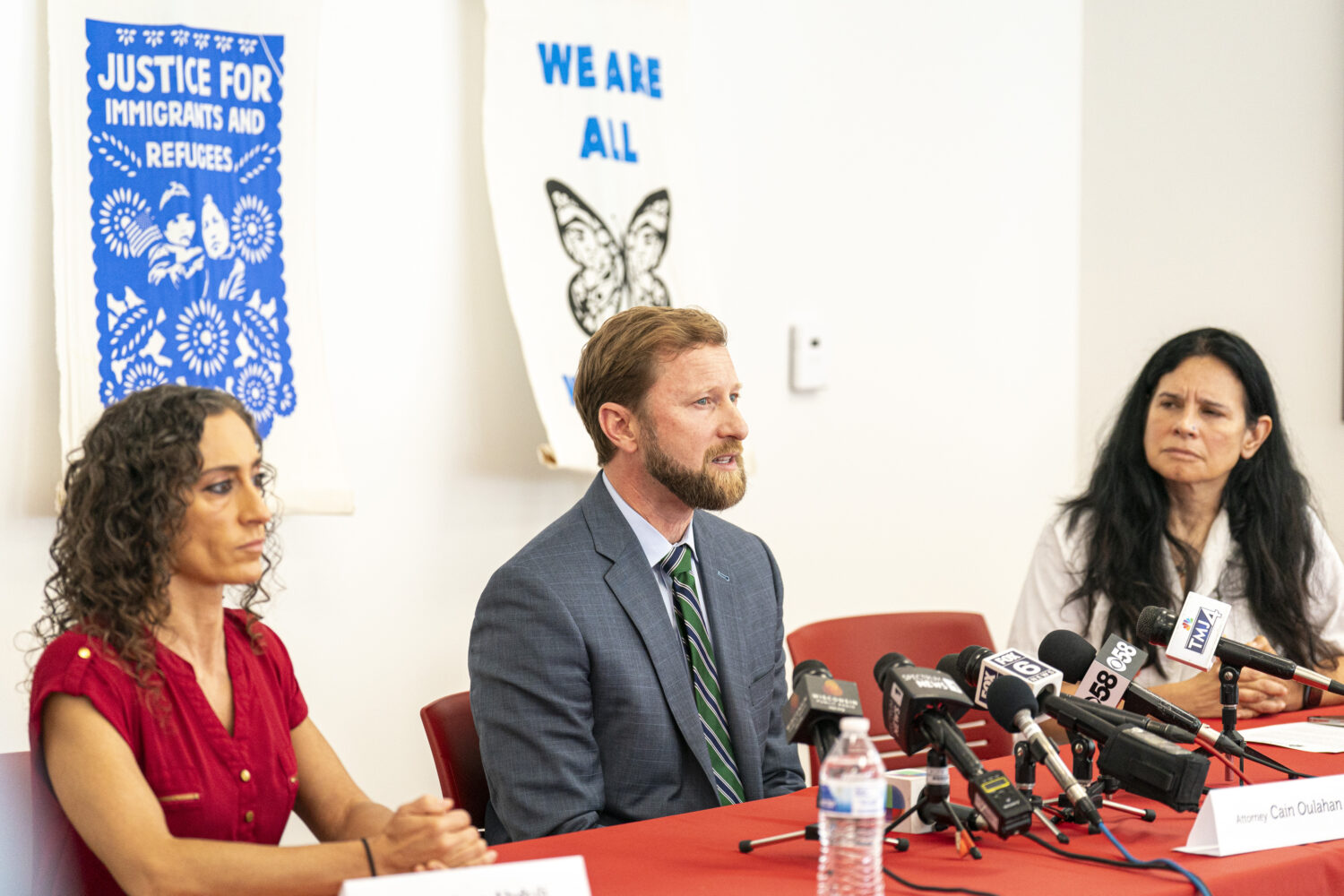 FILE - Cain Oulahan, Ramon Morales Reyes' immigration attorney addresses the media, May 30, 2025 in...