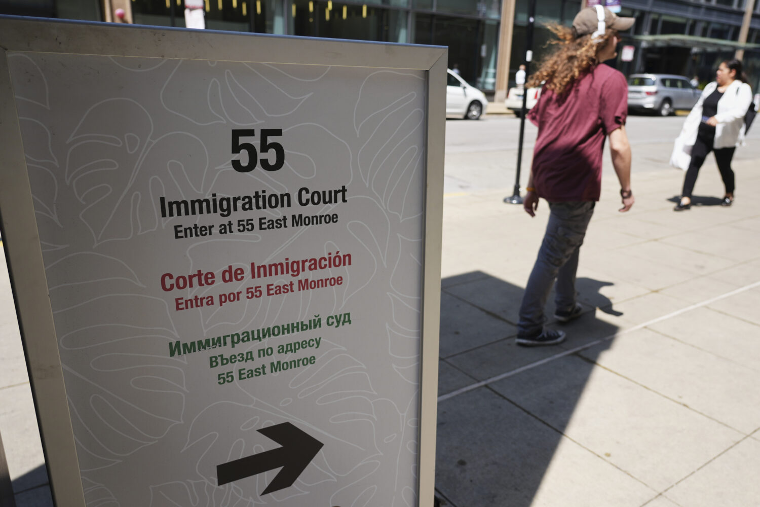 A sign of Immigration Court is displayed outside of Immigration Court, Monday, June 16, 2025, in Ch...
