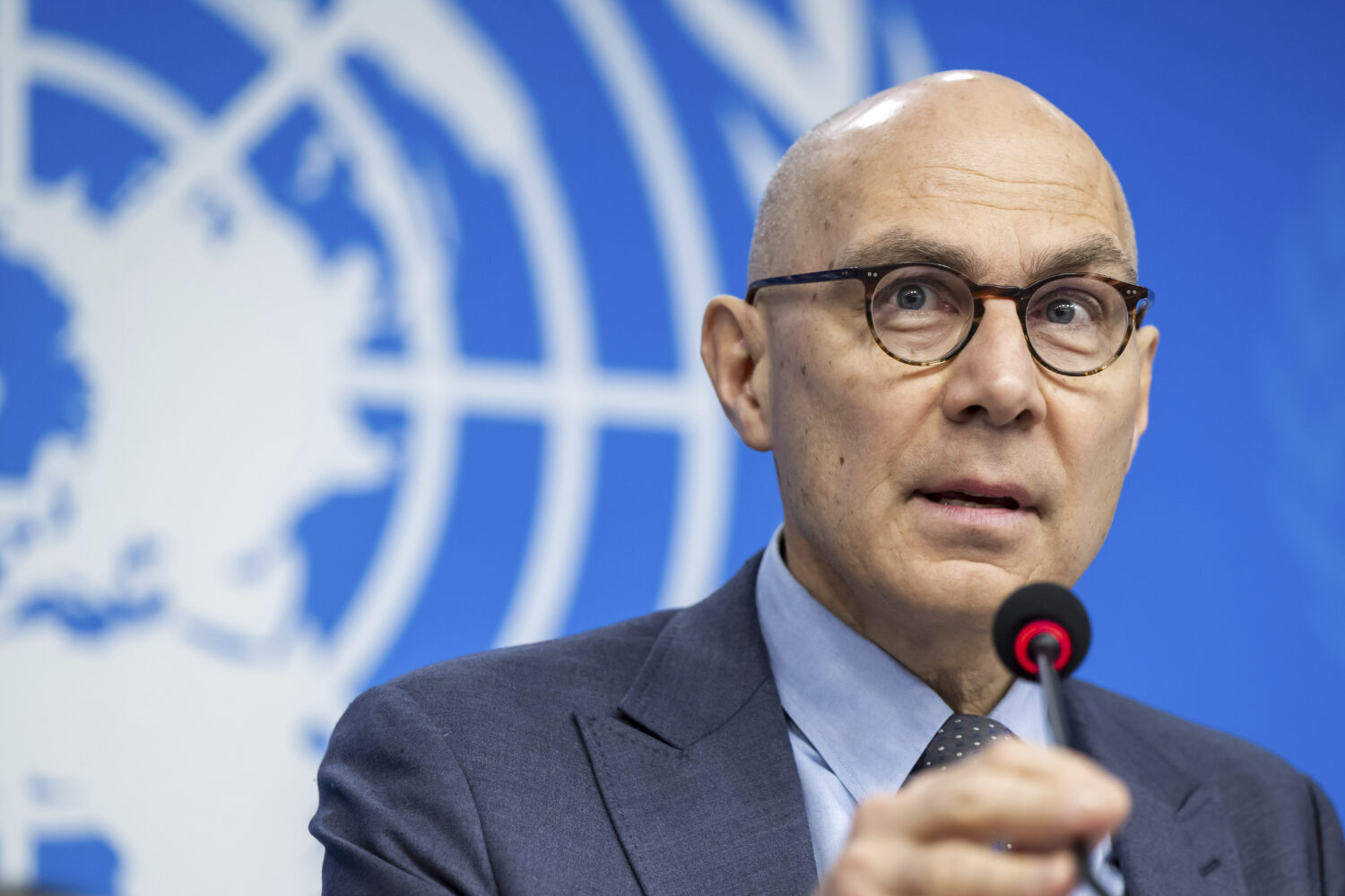 FILE - U.N. High Commissioner for Human Rights (UNHCR) Volker Türk speaks during a press conferenc...
