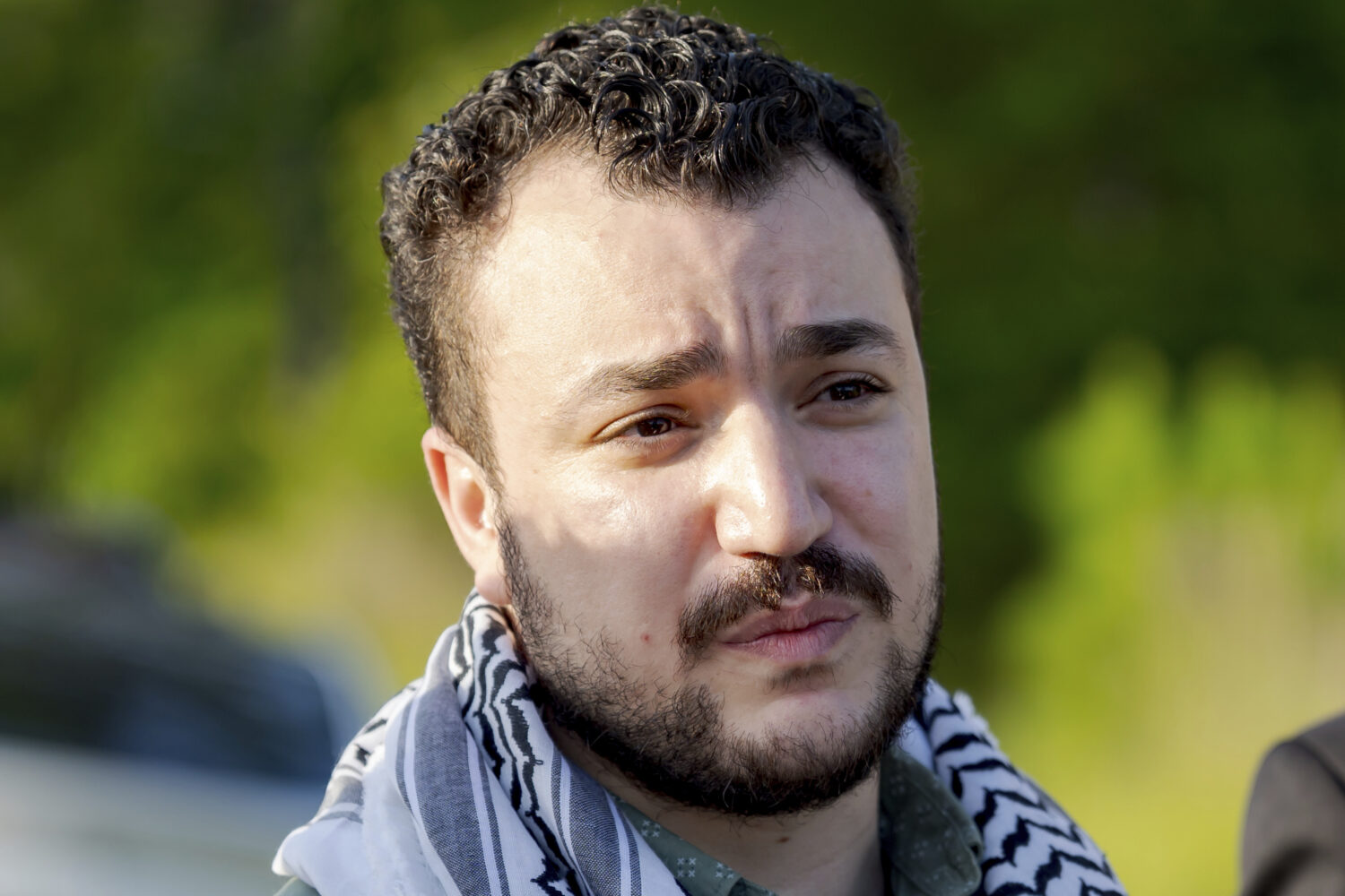 Palestinian activist Mahmoud Khalil speaks after his release from federal immigration detention in ...