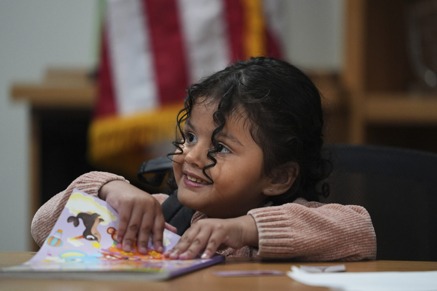 A 4-year-old Mexican girl, who has short bowel syndrome, attends a news conference in Los Angeles, ...