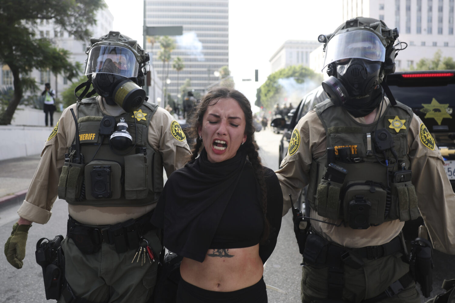 Los Angeles County Sheriffs arrest a demonstrator during a protest Saturday, June 14, 2025, in Los ...