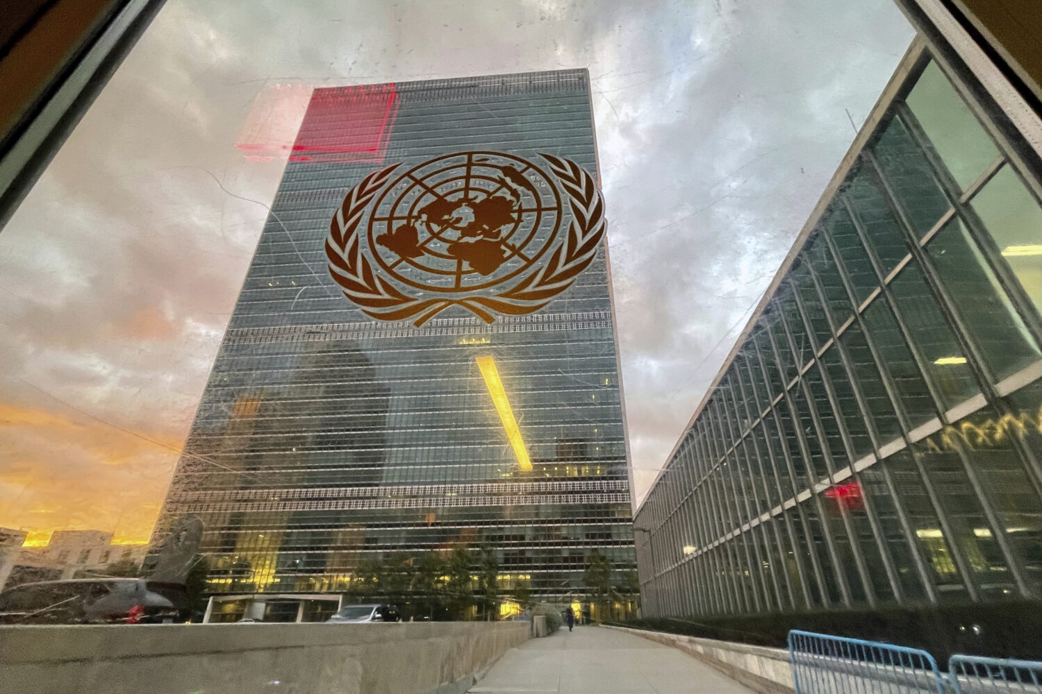 FILE -The United Nations headquarters building is seen from inside the General Assembly hall, Sept....