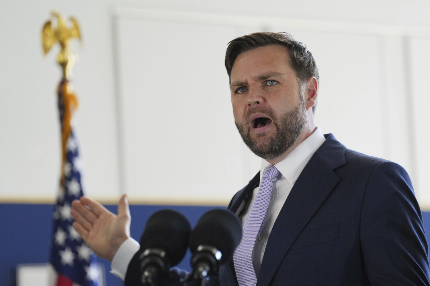 Vice President JD Vance speaks during a visit to the Wilshire Federal Building Friday, June 20, 202...